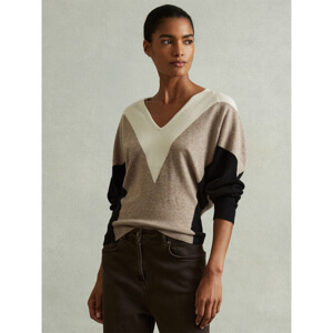 REISS ESME Wool Blend Colourblock V Neck Jumper